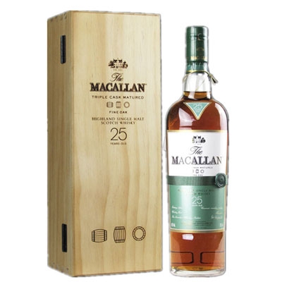 麦卡伦25年黄金三桶单一麦芽苏格兰威士忌 Macallan 25YO Fine Oak Triple Cask Matured Highland Single Malt Scotch Whisky 700ml