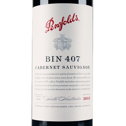 奔富酒庄BIN407干红葡萄酒 Penfolds Bin 407 Cabernet Sauvignon 750ml（木塞旋塞随机发）