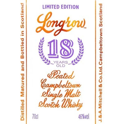 朗格罗18年单一麦芽威士忌 Longrow 18 Year Old Campbeltown Single Malt Scotch Whisky 700ml