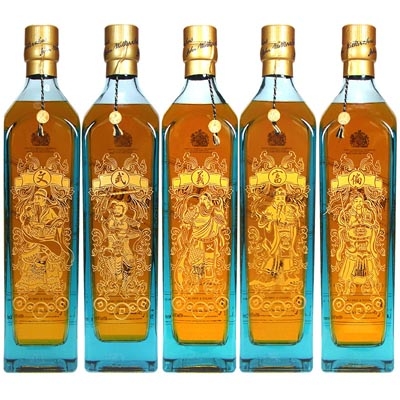 尊尼获加蓝牌五路财神限量版调和苏格兰威士忌套装 Johnnie Walker Blue Label Gods of Wealth Collection 750ml*5