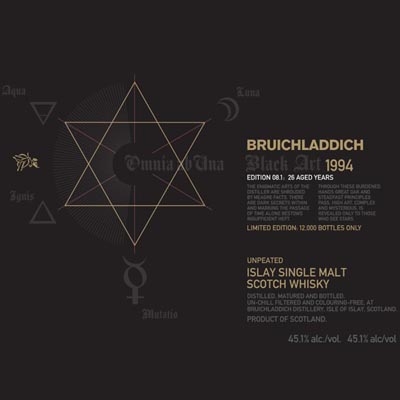 布赫拉迪星图8.1版单一麦芽苏格兰威士忌 Bruichladdich Black Art 8.1 26 Year Old Unpeated Islay Single Malt Scotch Whisky 700ml